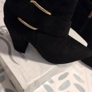 Chic Black Pointed Ankle Booties with Gold Buckle